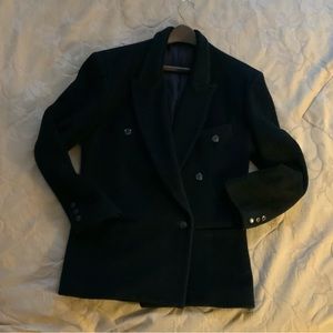 Black 100% Wool Jacket, Made in USA, Size:S